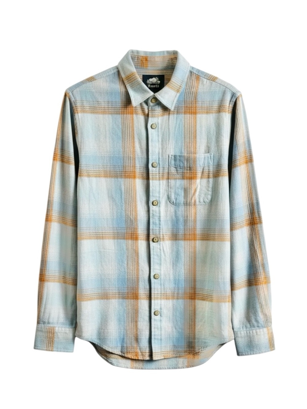 Roots Canada Organic Cotton Plaid Button-Up Shirt - Light Blue/Tan - Men's Small